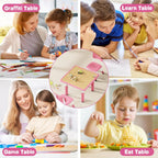 Brelley Kids Table and 2 Chairs Set, Height Adjustable Toddler Desk and Chair Set, Graffiti Desktop, Classroom/Daycare/Home, Children Multi-Activity Table for Ages 3-8
