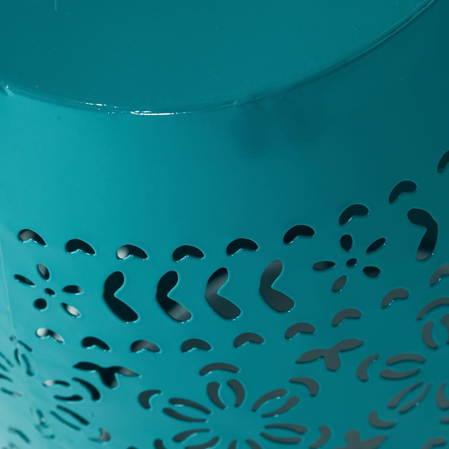 12" Metal Side Table with Floral Cutout for Balcony & Patio: 50 lbs Capacity, Rust-Resistant Teal Finish - No Assembly Required for Instant Decor Upgrade