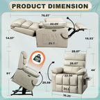 Dual Motor Recliner Chair with Heat & Massage,Faux Leather Power Lift Recliner Chair for Elderly,Cup Holder Tray,Phone Holder,Detachable Armrests,USB & Type-C Ports,Pillow(White Leather)