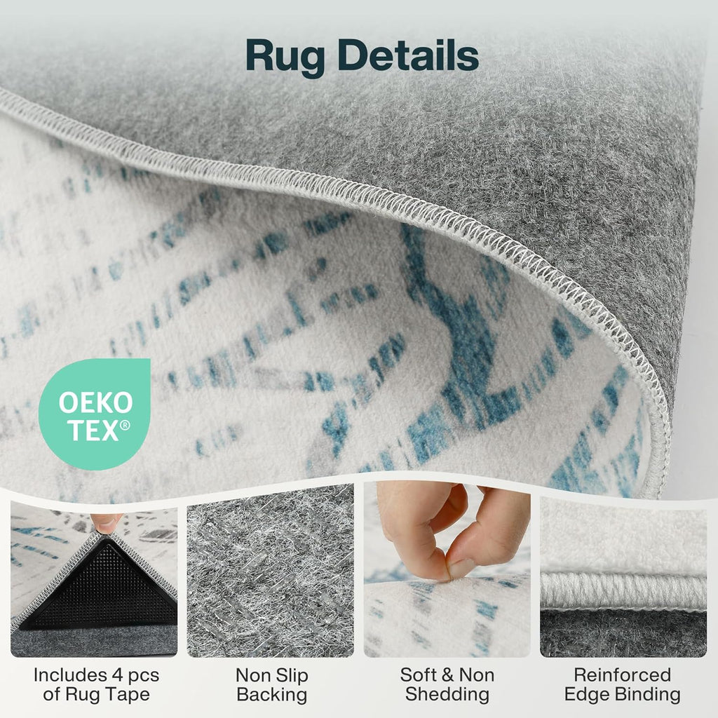 Tribesigns Boho Coastal 2x6 Washable Hallway Runner Rug Non Slip, Soft Ocean Beach Entryway Kitchen Runner Rugs Non Skid, Indoor Printed Carpet for Laundry Bathroom Decor, Light Grey/Blue
