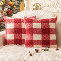 AQOTHES Red White Plaid Christmas Throw Pillow Covers 20x20 Inch Set of 2, Boucle Decorative Pillow Covers,Cozy Fluffy Home Living Room Farmhouse Decor for Sofa Couch Bed
