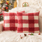 AQOTHES Red White Plaid Christmas Throw Pillow Covers 20x20 Inch Set of 2, Boucle Decorative Pillow Covers,Cozy Fluffy Home Living Room Farmhouse Decor for Sofa Couch Bed