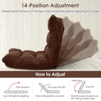 14-Position Adjustable Floor Chair, Folding Gaming Sofa Chair with Back Support, Padded Floor Gaming Chair for Adults, Sleeper Lounge Couch Recliner for Reading Gaming Meditation (Brown)