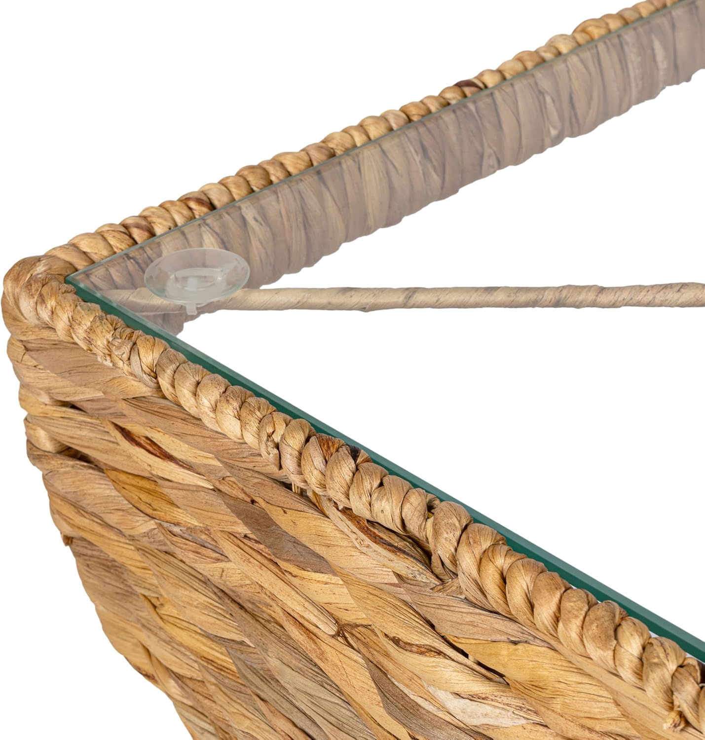 JONATHAN Y Suraya Woven Water Hyacinth Side Table with Glass Top, 23" Hourglass End Table with Storage Shelf for Living Room, Bohemian Accent Nightstand, Fully Assembled, Natural TBL2506A