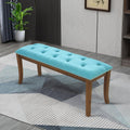 MFSTUDIO 44" Vintage Tufted Entryway Bench, Extra Large Memory Foam Upholstered Wood Ottoman Bench Dining Bench, Rectangle Tufted Fabric Bench for Living Room Hallway, Light Blue Cushion