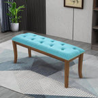 MFSTUDIO 44" Vintage Tufted Entryway Bench, Extra Large Memory Foam Upholstered Wood Ottoman Bench Dining Bench, Rectangle Tufted Fabric Bench for Living Room Hallway, Light Blue Cushion