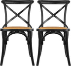 2xhome Wooden X Back Dining Chair | Woven Rattan Seat with Metal Cross Back | Rustic Farmhouse Kitchen Side Chair Fully Assembled (2, Black, Dining)