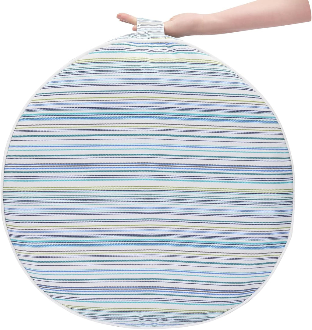 FUNHOME Inflatable Ottoman Stool D20xH9,Portable Round Pouf for Indoor/Outdoor Use,Foot Rest or Seating for Kids&Adults,Ideal for Camping or Home(Blue Stripe)
