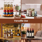 Nuovoware 9 Bottles Rotating Coffee Syrup Rack, Brown+Black | Carbon Steel Frame, Wooden Base Bottle Holder, for Coffee Flavored Syrups Table Top Thermos Liquor
