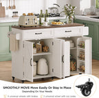 Mobile Kitchen Island, Kitchen Island Cart with 2 Drawers and Charging Station, Island Table for Kitchen, Home Bar Carts with Storage, Kitchen Rolling Island with Spice Rack and Towel Rack,White