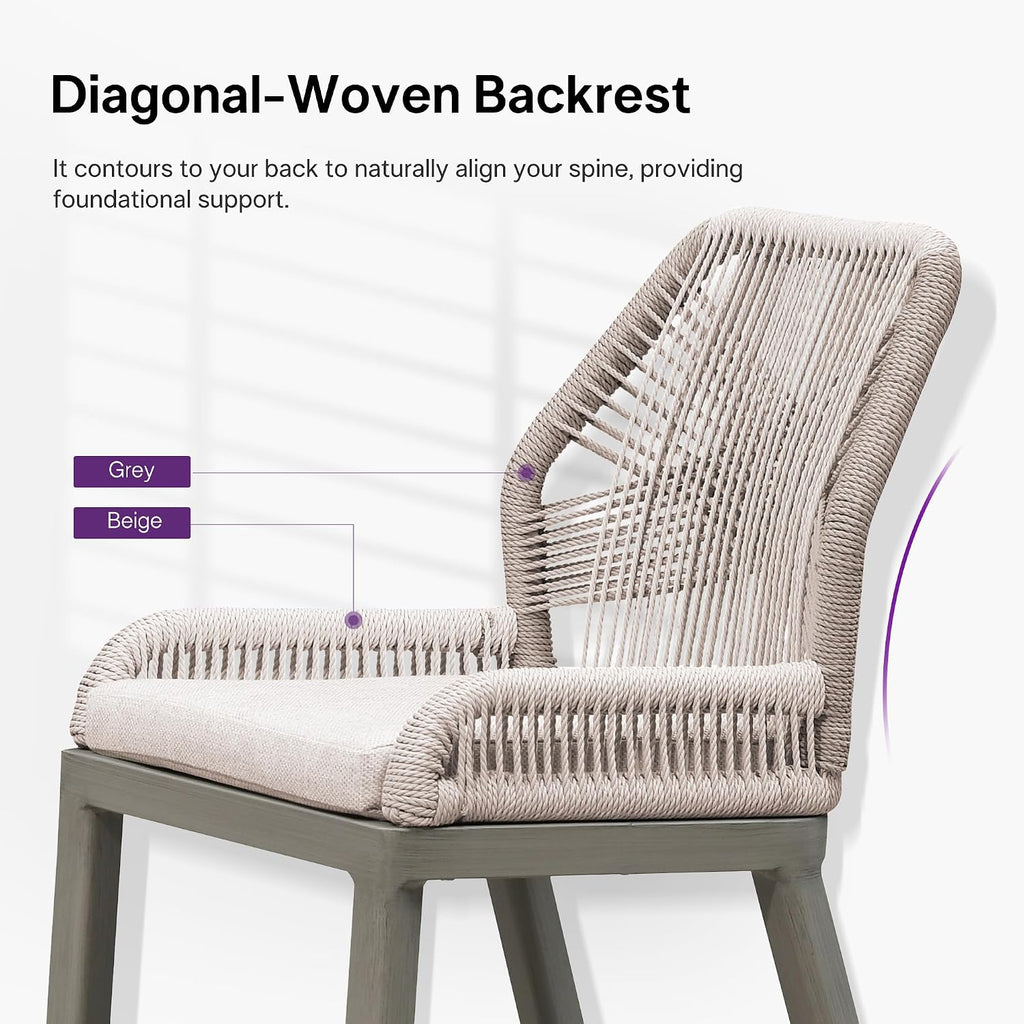 PURPLE LEAF Bar Stool 1 Piece Outdoor Bar Height Metal Stool Modern Wicker Rattan Barstools with Back Aluminum Outside Garden Patio Bar Chair, Light Grey