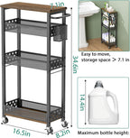 XYZLVSI Slim Storage Cart 4 Tier Laundry Cart with Wheels, Narrow Metal Kitchen Rolling Carts Bathroom Organizers Storage Shelf with Wood Rack and Handle for Small Space