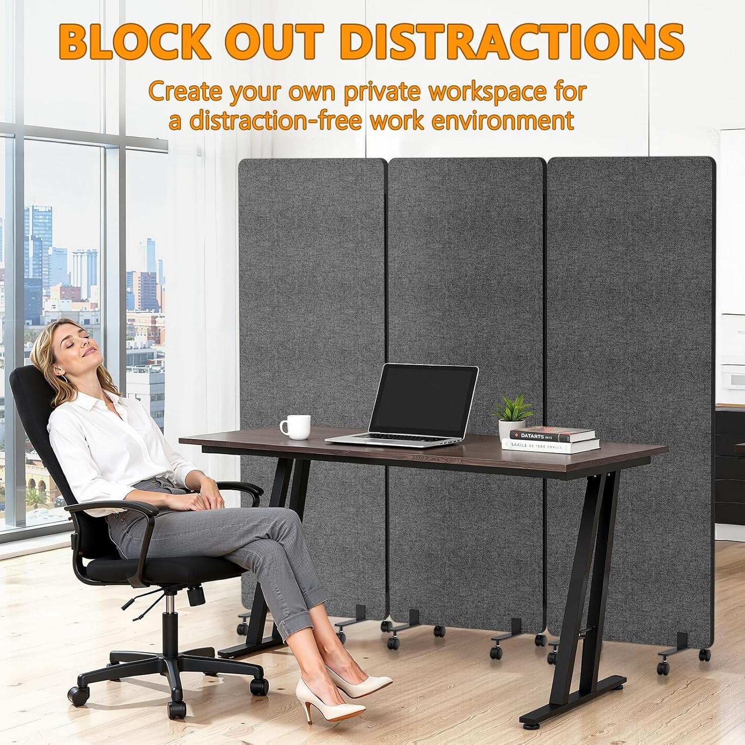Soundproof Room Divider 3 Panels Rolling Room Divider with Wheels,Office Partitions Portable Wall, Freestanding Folding Partition Privacy Screens for Home, Office,Bedroom,Hospital,72x66in Dark Gray