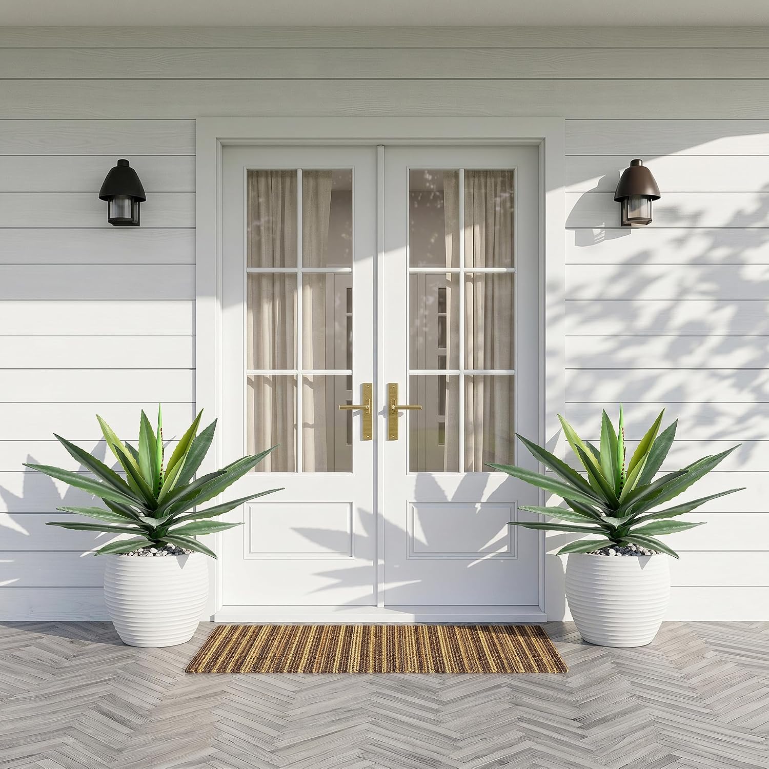 Artificial Agave Plant Outdoor, 22Inch Fake Plants UV Resistant for Indoor, Faux Large Plant Fake Greenery with UV Resistant Decor for Home Porch Garden, Housewarming Gifts（2Pack）