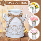 Roshtia 2 Pcs 6 Inch Metal Milk Can Jug Bulk Vintage Galvanized Milk Vase Rustic Farmhouse Flower Bucket French Shabby Chic Decor with Handle for Home Wedding Table Centerpiece (Retro White)
