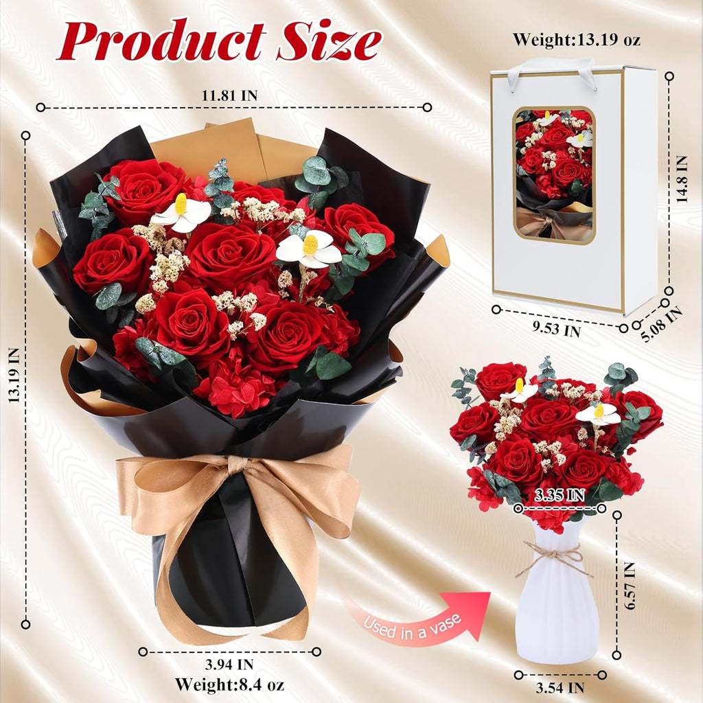 Preserved Red Rose Bouquet for her, Eternal Rose Gift Set in Premium-Quality for Girlfriend, Engagement, Mother’s Day, Birthday, Anniversary, Graduation, Valentine’s Day, Independent Day