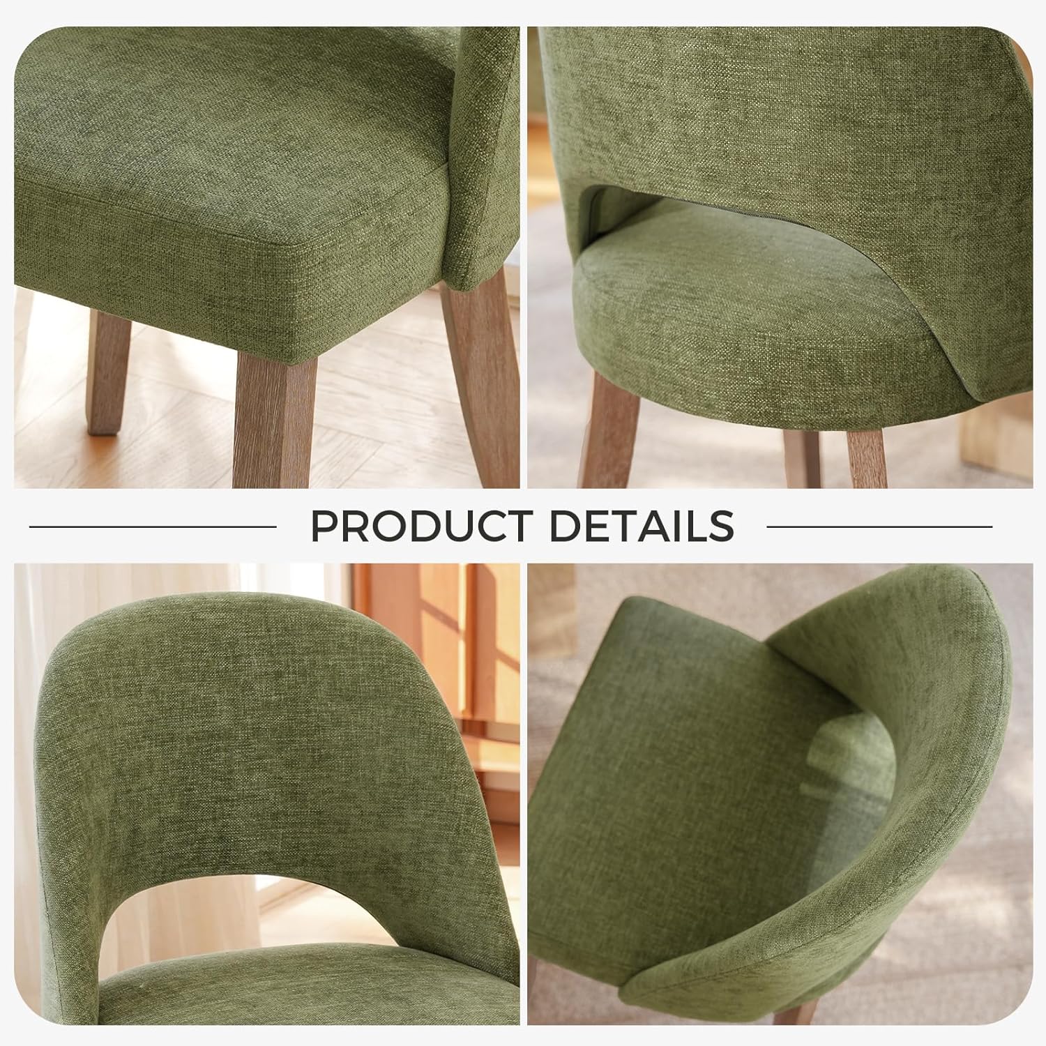 Wooden Dining Chairs Set of 4, Upholstered Modern Chenille Dining Room Chair Kitchen Chairs, Comfy Farmhouse Dinner Chair for Kitchen Dining Room, Green