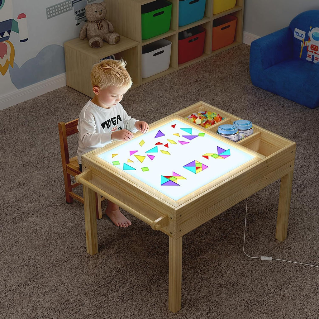 GDLF Light Table for Kids, 3-in-1 Kids Activity Table with Storage, LED Sensory, Building Brick & Art Station with Paper Roll Holder for Ages 3+