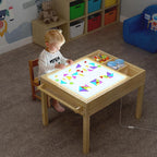 GDLF Light Table for Kids, 3-in-1 Kids Activity Table with Storage, LED Sensory, Building Brick & Art Station with Paper Roll Holder for Ages 3+