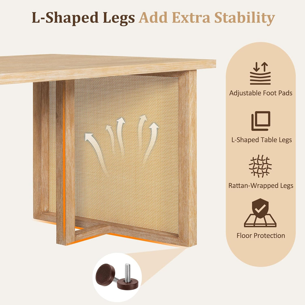 Merax 7-Piece Dining Table Set, Farmhouse Dining Table with Distressed Oak Veneer and 6 Chairs, Rustic Kitchen Furniture for Dining Room, Natural