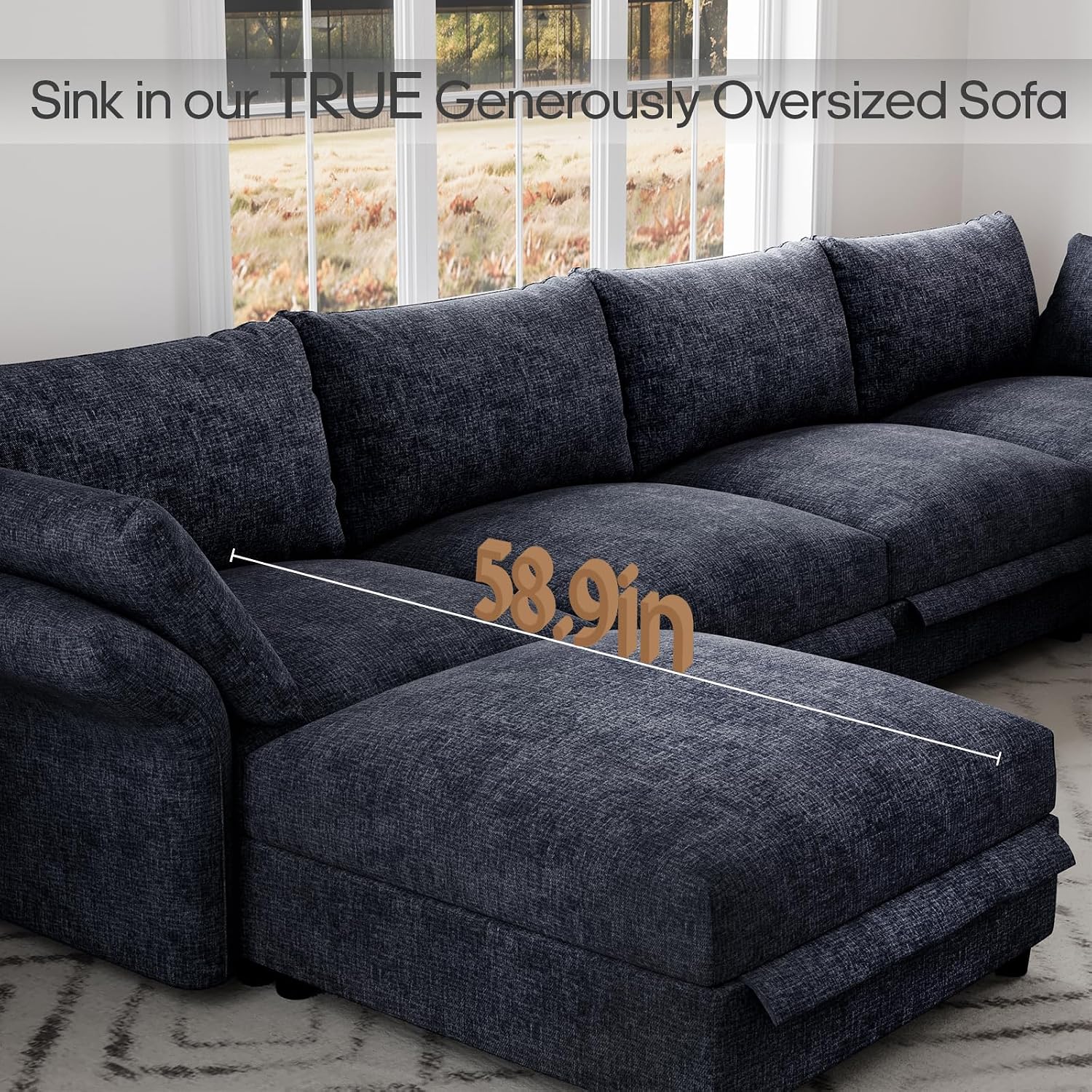DreamDashio 159" 8-Seat U-Shaped Sectional Sofa, Oversized Modular Cloud Couch with Storage, Adjustable Arms & High Back, Dark Grey Chenille for Large Living Room