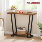 2 Tier Narrow Console Table, 31.5'' Entryway Table, Rustic Brown | Industrial Console Table with Storage, Thin Entryway Table for Foyer, Entrance, Hallway, Living Room, Corridor, Office