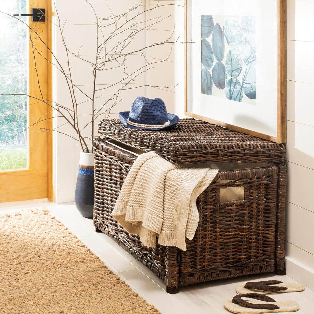 happimess HPM9002A Elijah 30" Wicker Storage Trunk, Collapsible for flat storage, Rattan-Sarang Buaya, Coastal for Office, Dorm Room-LivingRoom, Bedroom, Dining Room, Brown