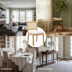 French Country Dining Chairs Set of 6, Beige Modern Kitchen & Dining Room Chairs, Rattan Dining Chair with Linen Upholstered Cushion, Low Cane Back, Wood Legs, Sillas de Comedor (Beige, 6 Pcs)