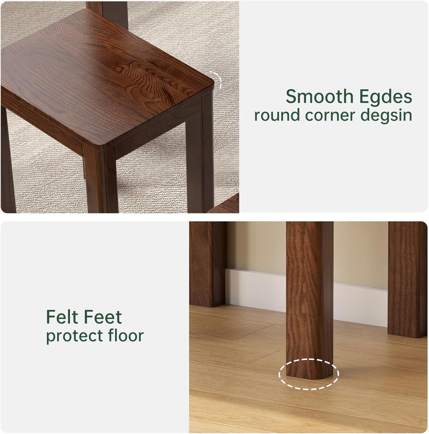 100% Solid Wood Stool, Walnut Wood Ottoman Footrest Stool Vanity Chair Bench Seat for Entryway Dining Bedroom Makeup (Walnut no Cushion, 1)
