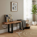 Alaterre Furniture Alpine Live Edge Solid Wood 48" Bench with Metal Legs, Natural