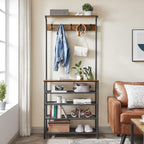 VASAGLE Hall Tree with Shoe Bench, Coat Rack Shoe Bench, 5-Tier Shoe Rack Different Heights, 5 Dual Hooks, Top Shelf, Entryway Organizer, Hallway Bedroom Dorm, Rustic Brown and Black UHSR408B01