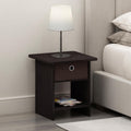 Furinno Dario Side Table with Bin Drawer, Black End Table with Open Shelves, Night Stand, Bedside Table for Living Room, Bedroom, Home Office, Dark Mocha