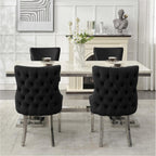 adochr Dining Chairs Set of 4, Velvet Upholstered Kitchen Chairs with Stainless Steel Legs, Button Tufted Back & Adjustable Feet, Black