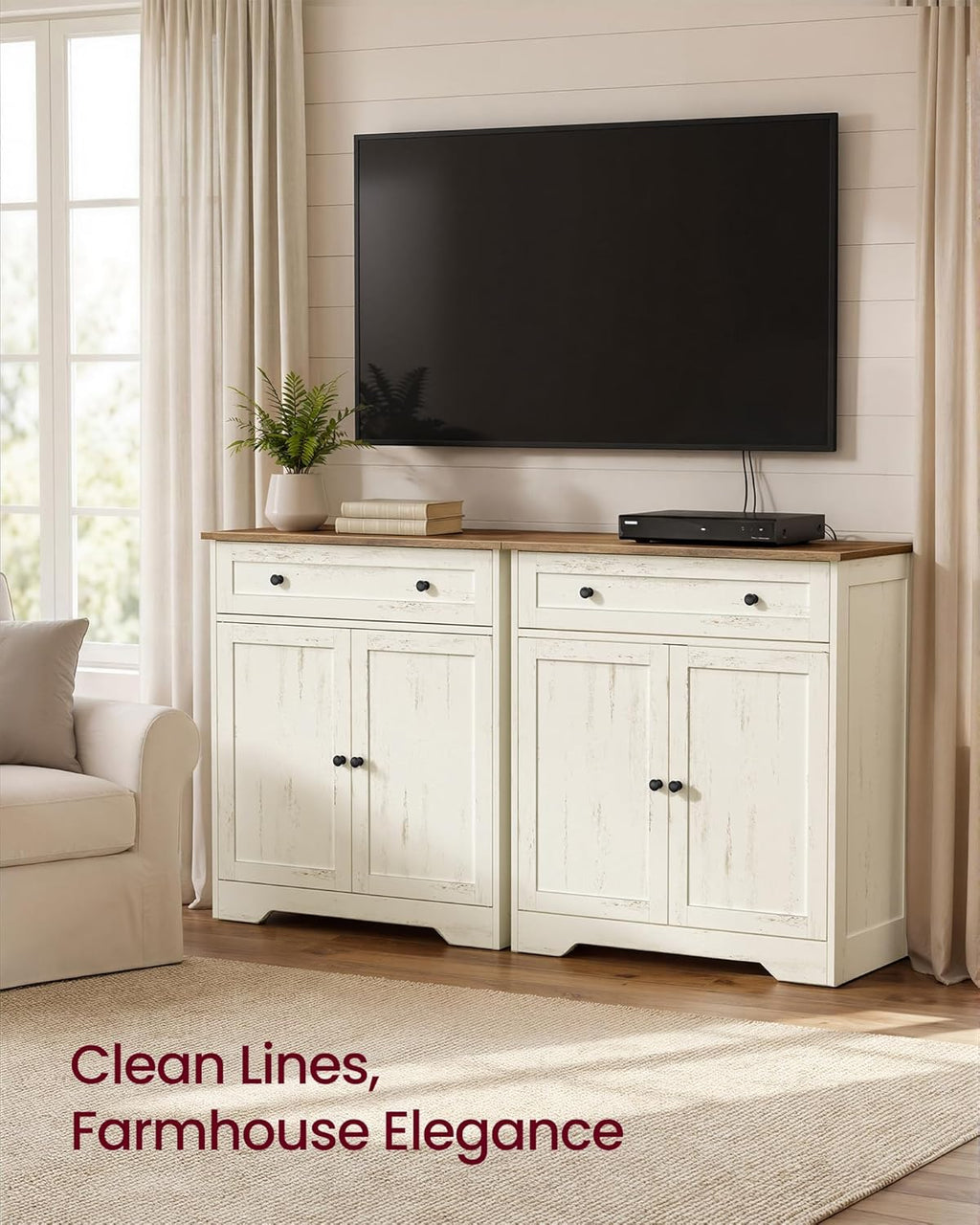 VASAGLE Siren Collection - Buffet Cabinet, Farmhouse Coffee Bar Cabinet with Drawer,Adjustable Shelf, Double Doors, Sideboard, 15.8 x 28.4 x 31.5 Inches, Rustic White and Honey Brown ULSC521WJ01S