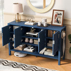 Virubi 55" Sideboard Buffet Cabinet with Storage and Double Hooks, Modern Wood Coffee Bar Cabinet with Open Shelf and 2-Tiers Adjustable Shelves for Living Room, Hallway, Dining, Navy Blue
