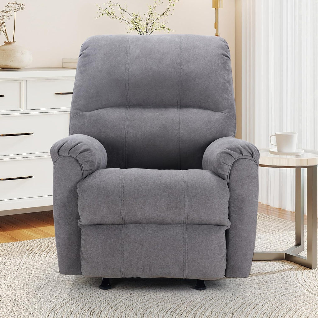 CANMOV Rocker Recliner Chair, Soft Fabric Manual Recliner Chair with Overstuffed Back and Arms, Single Sofa Nursery Rocking Chairs for Living Room, Grey