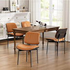 YaFiti Dining Chairs Set of 4, Mid Century Modern Dining Room and Kitchen Chairs, Upholstered PU Leather Chairs with Walnut Bentwood and Metal Legs, Orange