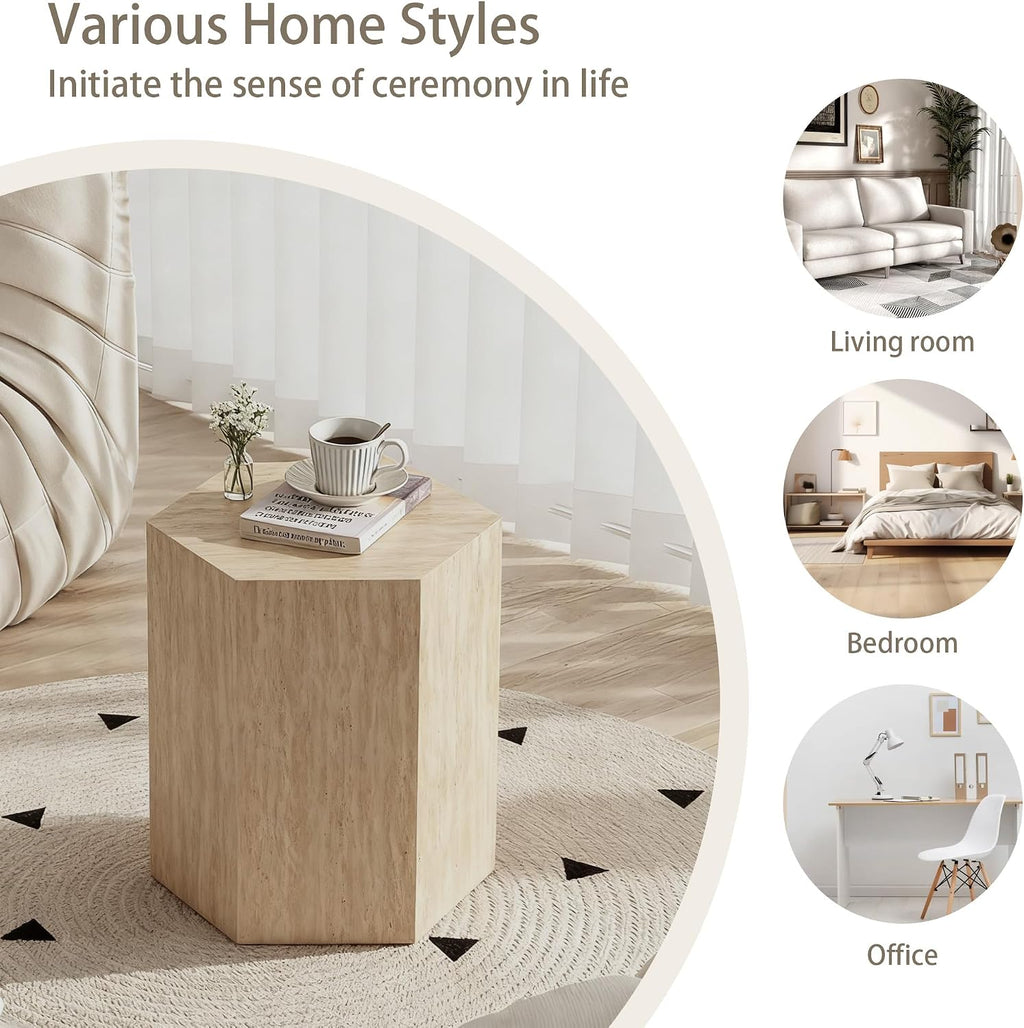 Hexagonal Side Table with 3 Anti-Slip Mat, Side Table Nightstand for Living Room, Bedroom,Sofa, 15.75" L x 13.58" W x 18.90" H, No Assembly Required,DSS