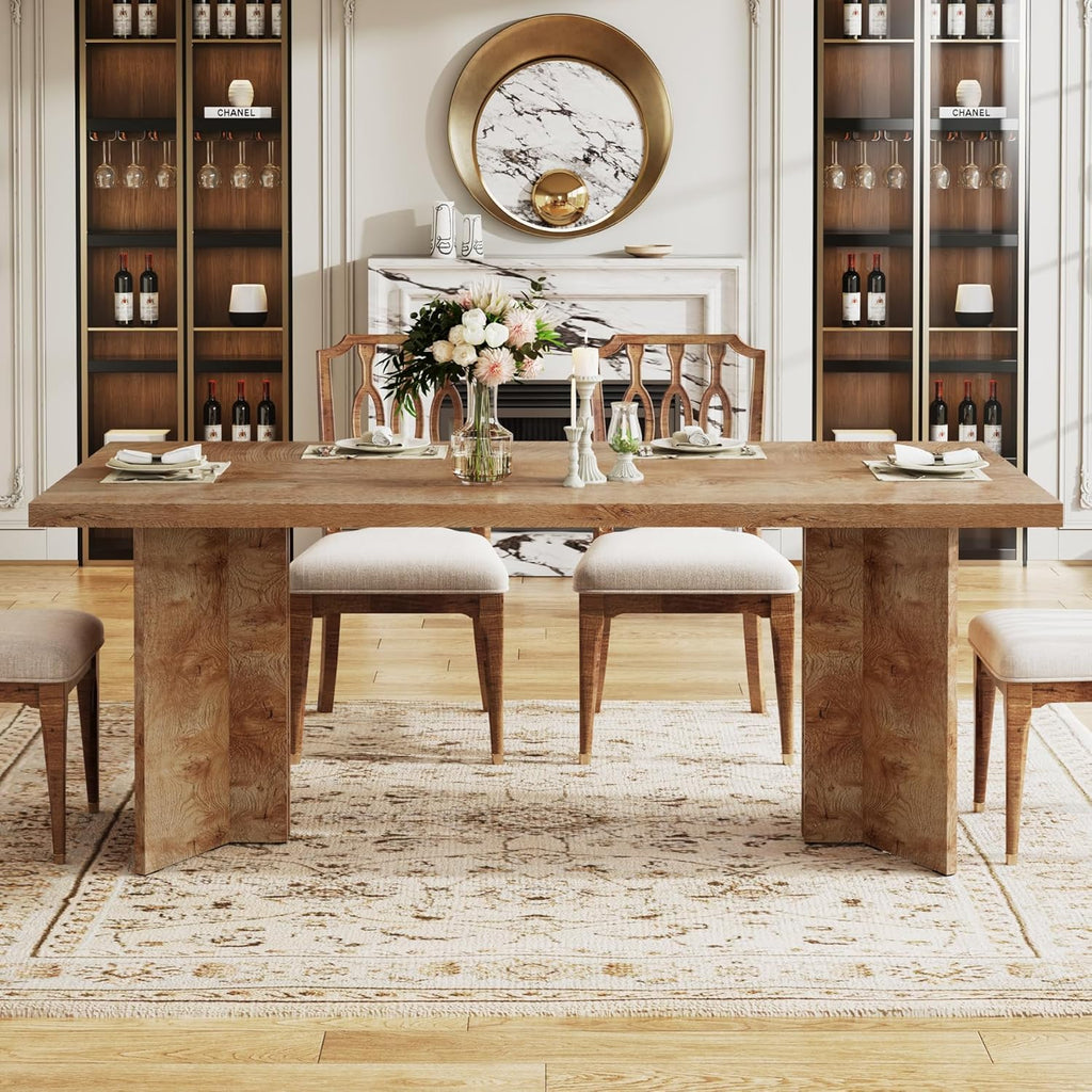 Tribesigns 63-inch Dining Table for 4-6, Farmhouse Kitchen Table with Large Tabletop, Rectangular Dinner Eating Table for Dining Room, Living Room, Kitchen, Light Oak Brown