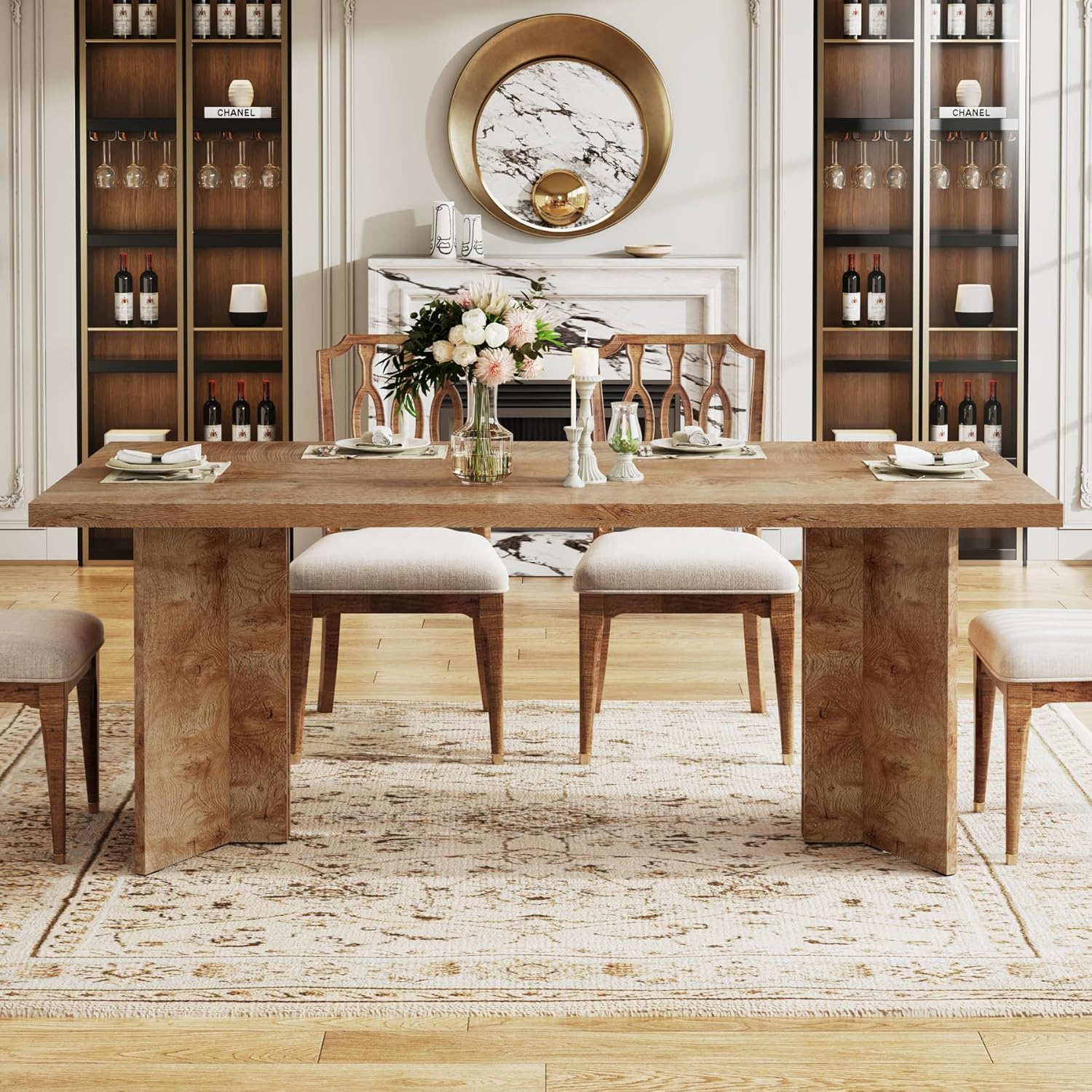 Tribesigns 63-inch Dining Table for 4-6, Farmhouse Kitchen Table with Large Tabletop, Rectangular Dinner Eating Table for Dining Room, Living Room, Kitchen, Light Oak Brown