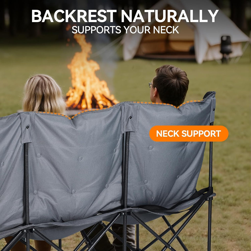 Huskfirm 3 Person Camping Chair Padded Loveseat Camping Chair Folding Camping Couch Portable Double Camping Chairs Heavy Duty Camp Chair for Adults Outdoor Lawn with Two Cup Holders and Carry Bag