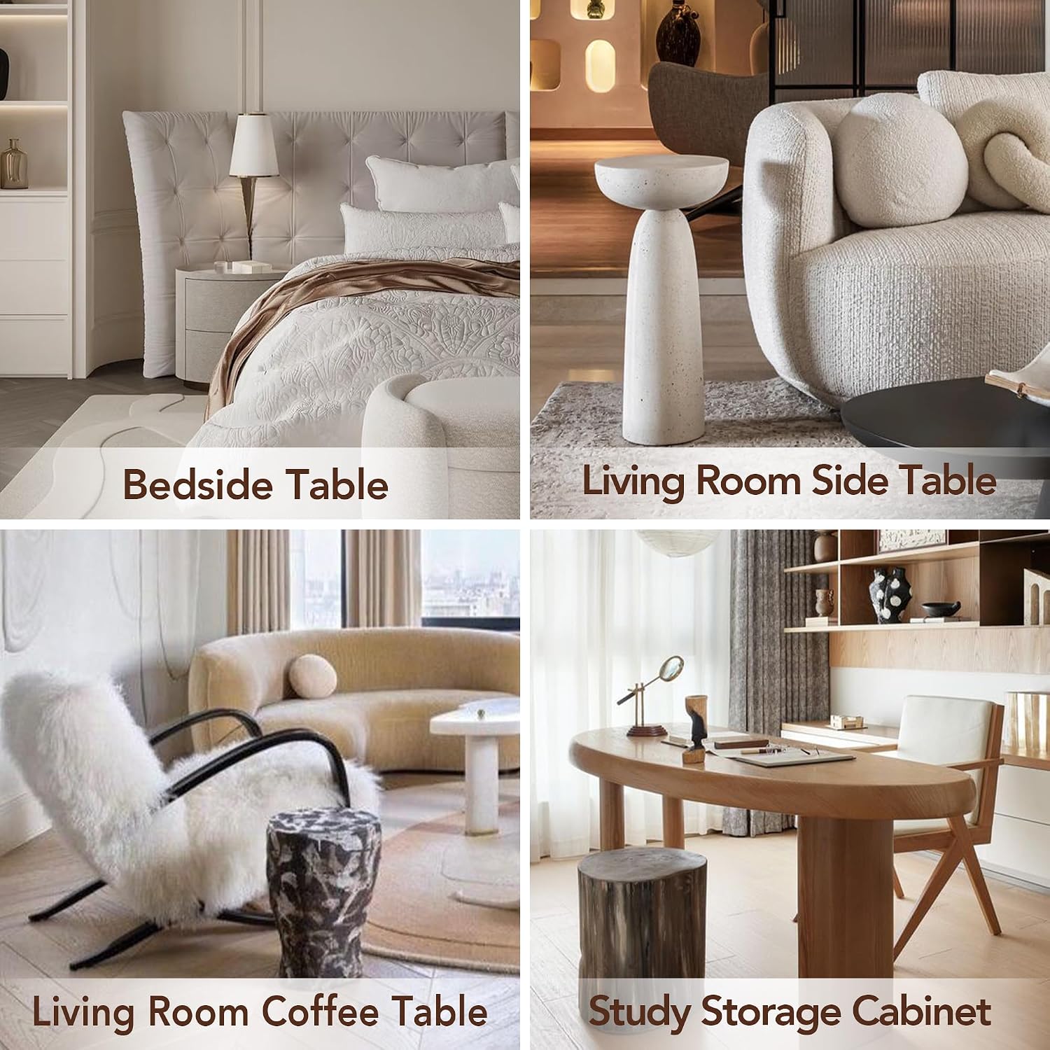 Decofy Modern Round Nightstands Set of 2 with Sliding Doors and 2 Storage Shelves, Modern Bedside End Table, Suitable for Bedroom (Walnut)