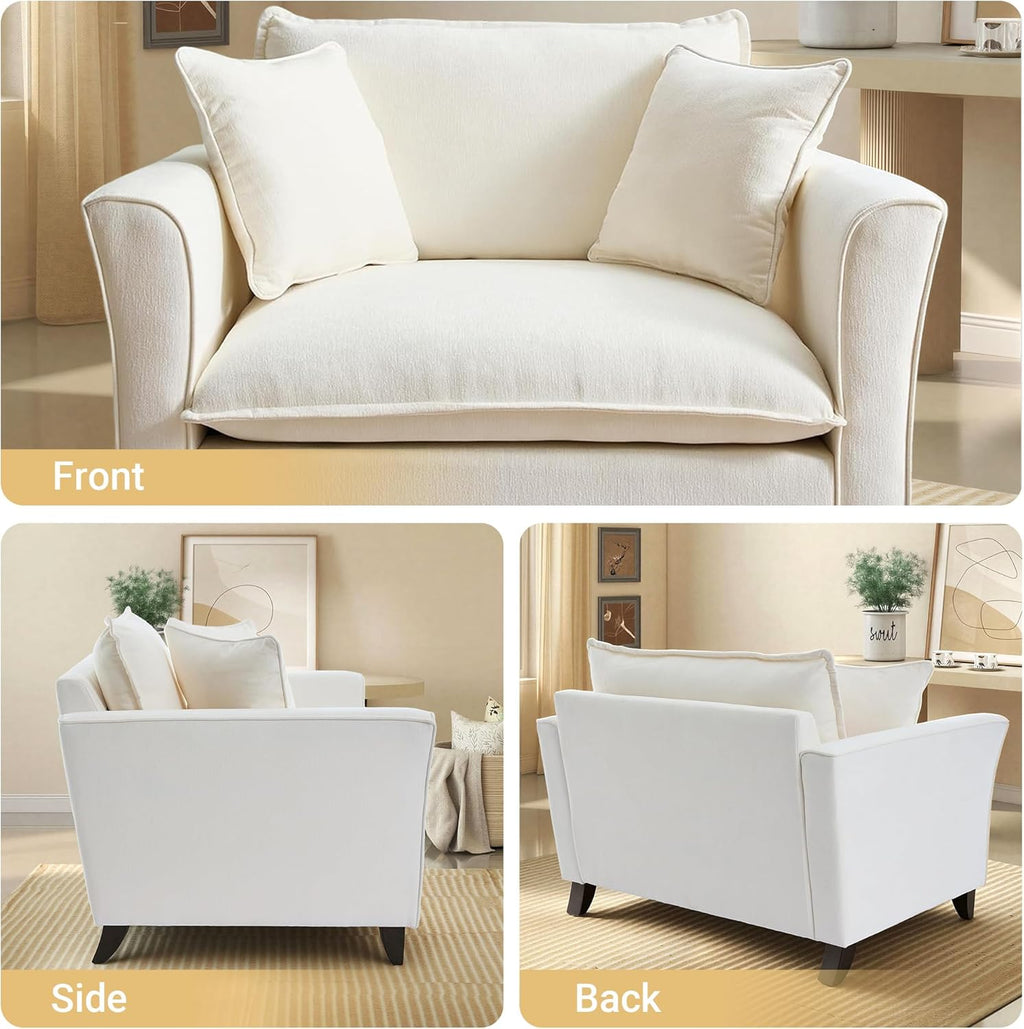 ERYE 46.9" Chenille Upholstered Accent Chair Wide Seat for Living Room Bedroom, Modern Leisure Cushion Armchair W/ 2 Pillows and Removable Cover for Home Apartment Office