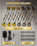 Electronic Dart Board, Decorative Dart Board Cabinet Set for Adults [12*Bronze Soft Tip Darts] [Cricket Game Mode]- Wooden Electric Dartboard Cabinet for Family Game Rooms