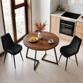 VECELO 3-Piece Dining Table Set, Round Kitchen Table with 2 Velvet Upholstered Chairs, Space Saving Design for Small Apartment & Home Office, Easy Assembly, Walnut & Black