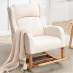 HCHAIRH Rocking Chair Nursery, Nursing Rocking Chairs for Mom Nursery, Comfy Wingback Glider Rocking Armchair with Foot Rest and Side Pocket for Nursery Living Room Bedroom, Beige