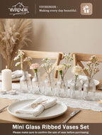 Glass Bud Vases Set of 24, Small Flower Vase in Bulk, Clear Mini Ribbed VaseS for Centerpieces, Modern Wedding Reception Table Decorations