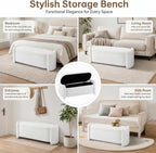 48.8" Modern Velvet Storage Ottoman Bench, Upholstered Fabric Storage Bench for Bedroom End of Bed, Large Oval Storage Ottoman for Living Room Entryway Hallway, White