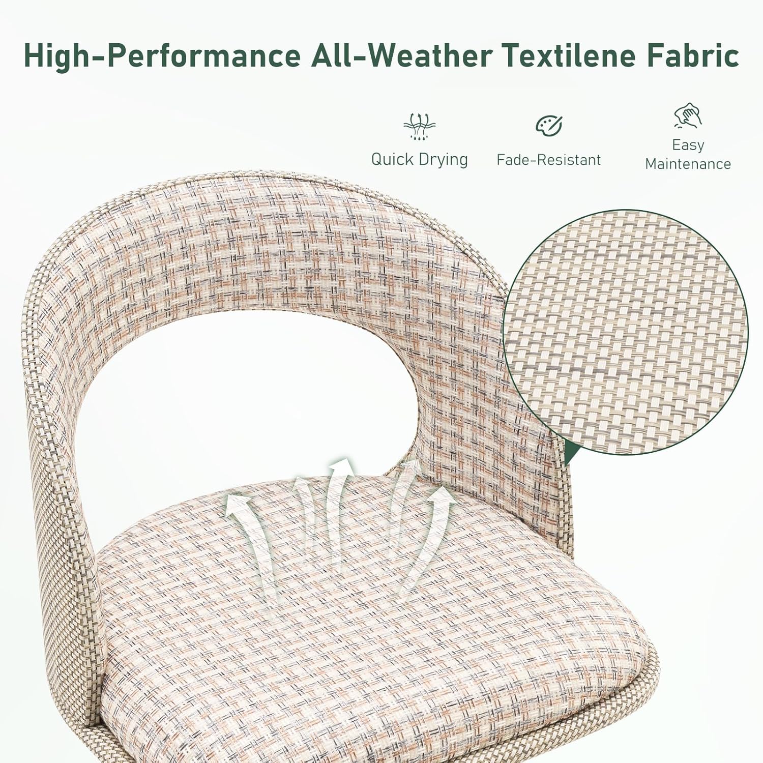 Furnimart Outdoor Bar Stools Set of 2 with Covers Waterproof, Adjustable Patio Stools with Hollow Back, Counter Height Swivel Chairs for Garden, Yard, All-Weather Textilene Fabric, Linen Plaid