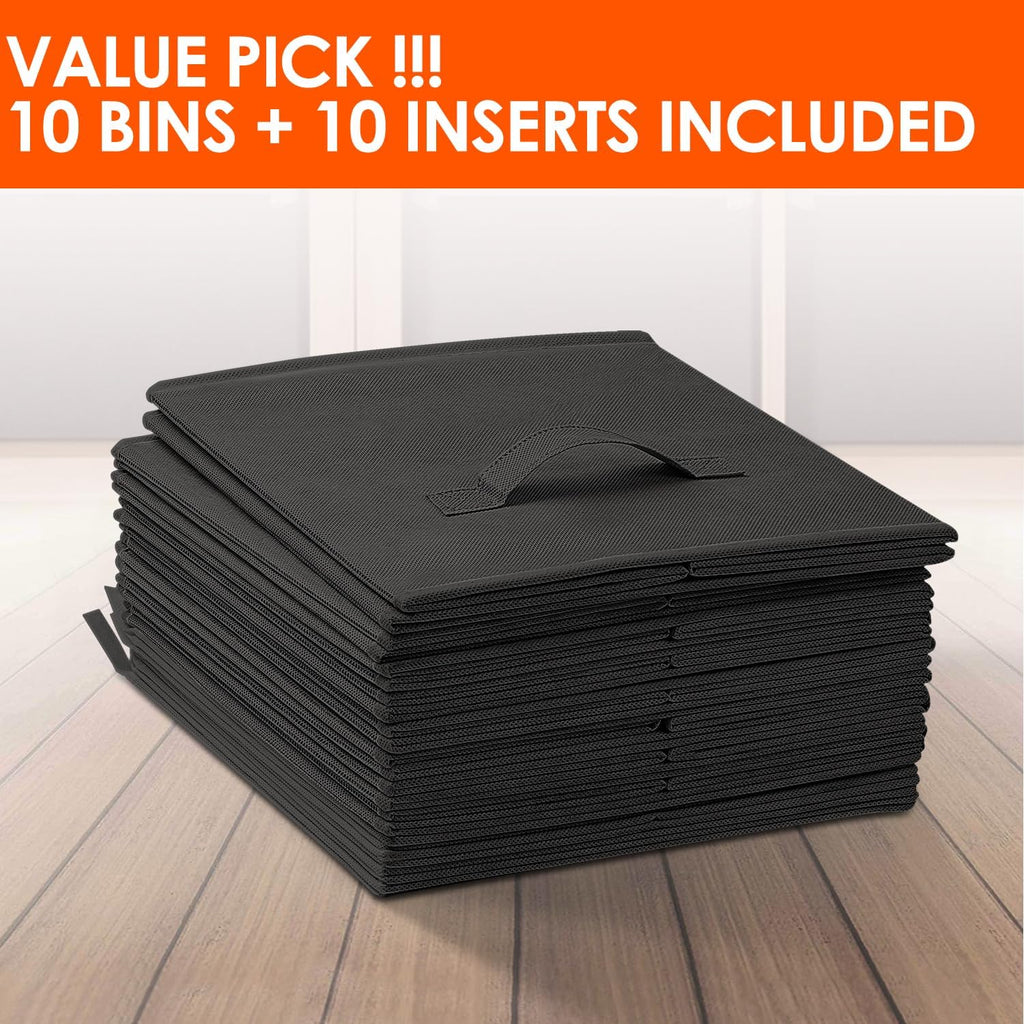 Criusia Storage Cubes, 11 Inch Clothes Storage Bins for Shelves Closet (10 Pack), Fabric Collapsible Storage Bins with Dual Handles, Cubby Storage Baskets Boxes, College Dorm Room Essentials (Black)